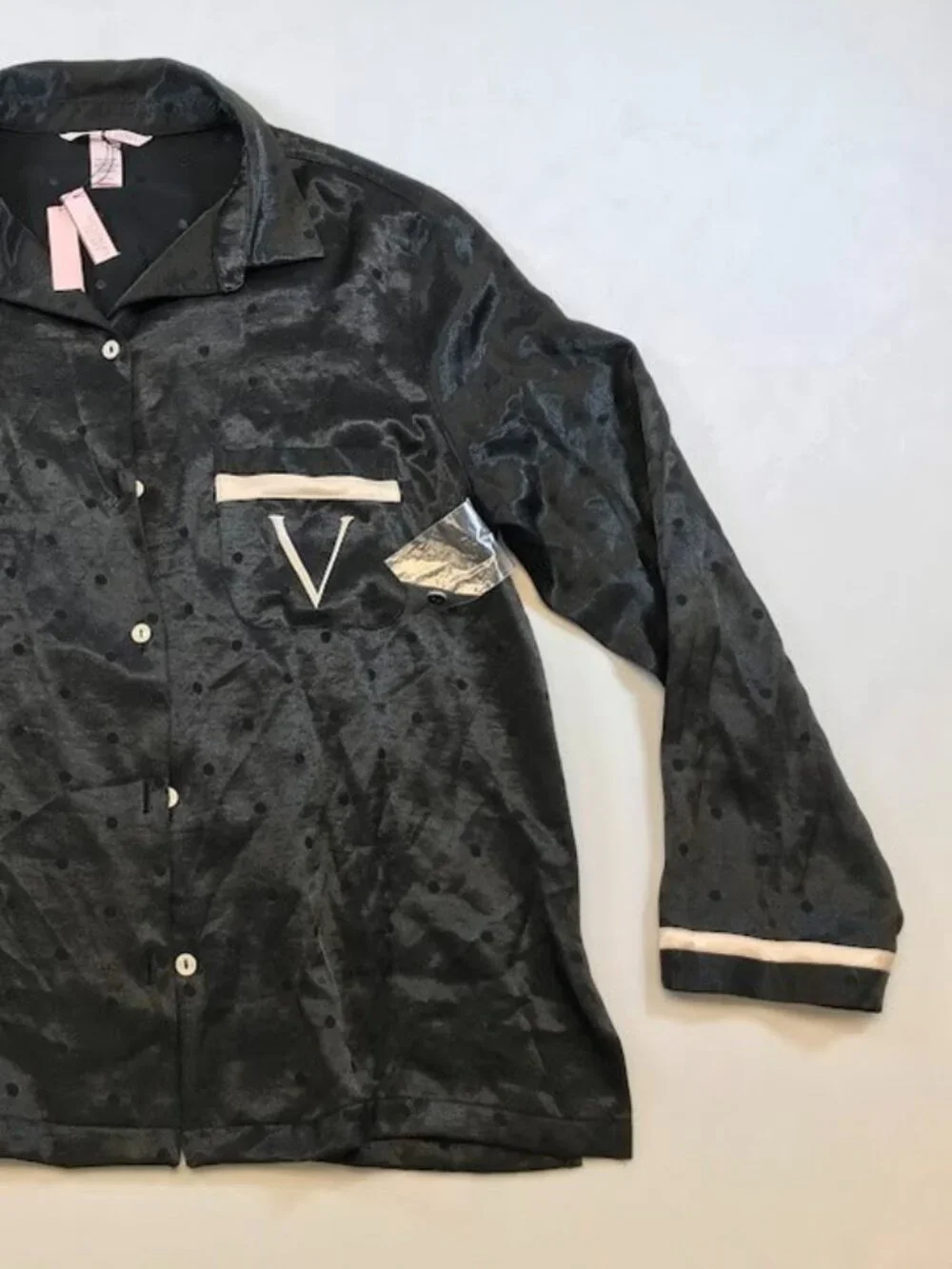 NWT Victorias Secret Long Sleeve Polka Dot Pajama Shirt Black Medium - Picture 5 of 12
